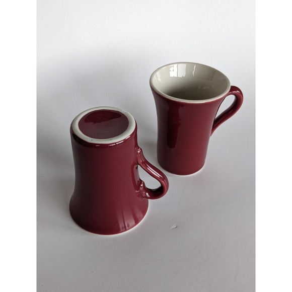 Vintage HALL Pottery USA 343 Maroon Burgundy Restaurant Ware Mugs 4 1/4" Tall - Picture 8 of 11